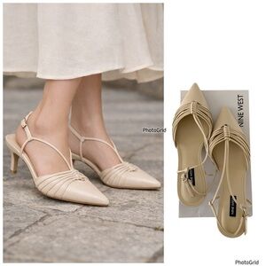Nine West After3 Pointed Toe Strappy Slingback Low Heel Pumps